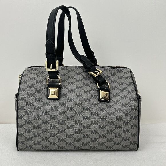 Michael Kors Grayson Large Satchel MK Signature Gray Black with Gold Hardware - Picture 4 of 15